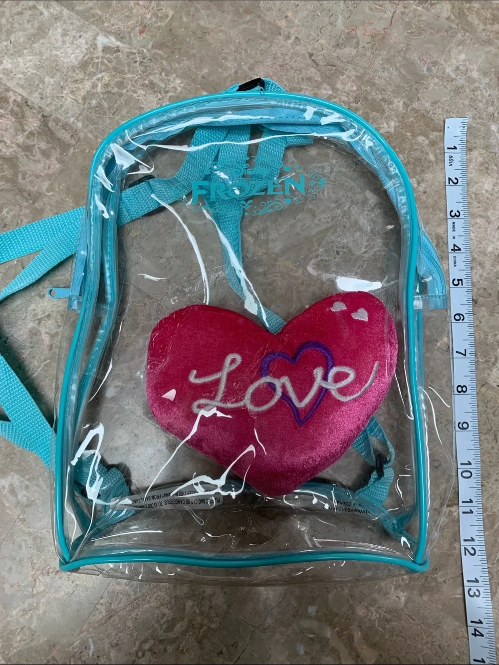 Cute Girl’s Disney Frozen Clear Backpack w/Turquoise Trim.Pre-Owned. Size:9x11.5